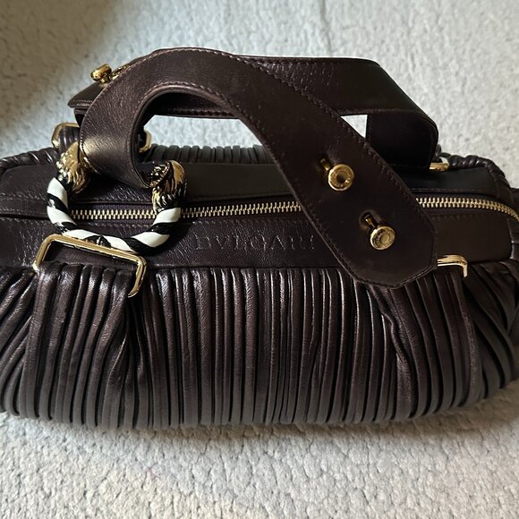 Bvlgari Bronzed Lambskin Leather Plisse Leoni Handbag - Picture 2 of 16